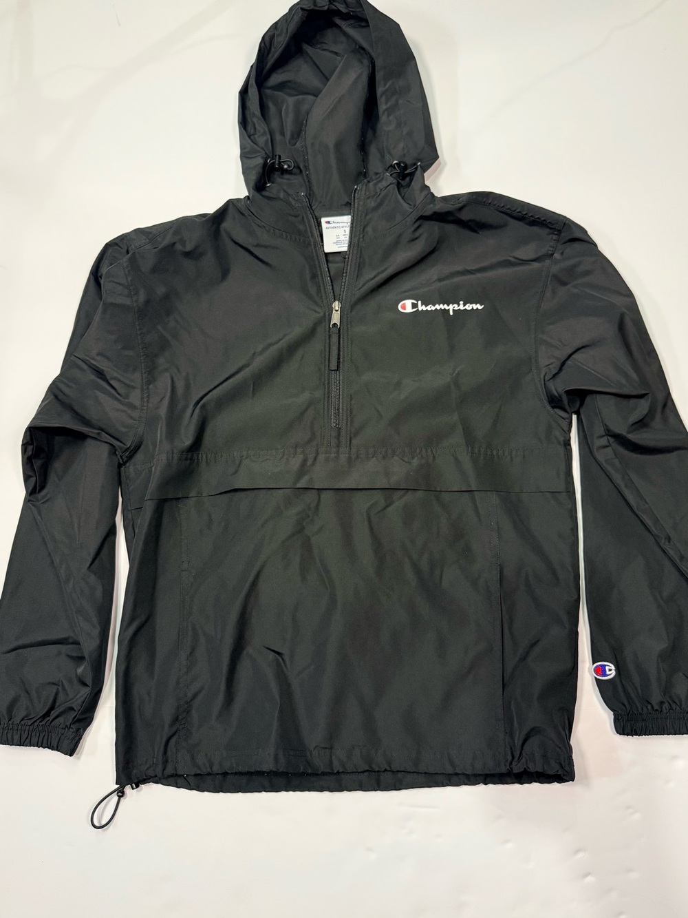 Champion Black Hooded Jacket with Zip and Drawcord